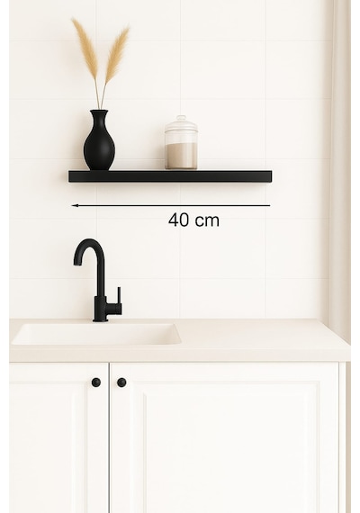 40 Cm Mat Siyah Mdf Uçan Duvar Rafı Gizli Bağlantı Kitaplık Ahşap
