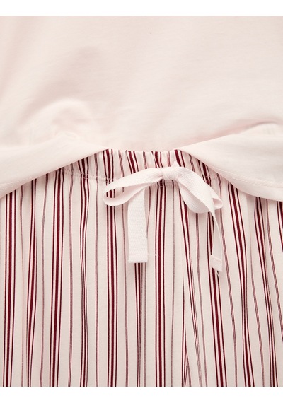Koton Kısa Kollu Bisiklet Yaka Rahat Kalıp Baskılı Pijama Takımı Pembe 7wlk40179mk Gül