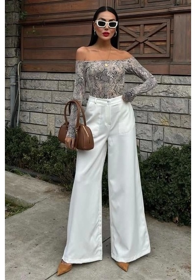 Defymoda Bol Paça Palazzo Pantolon 0080 Ekru