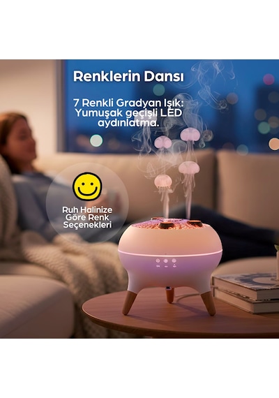 Jellyfish Ultrasonik Hava Nemlendirici Deniz Anası Tasarımlı, Kumandalı, Led Işıklı Ve Se