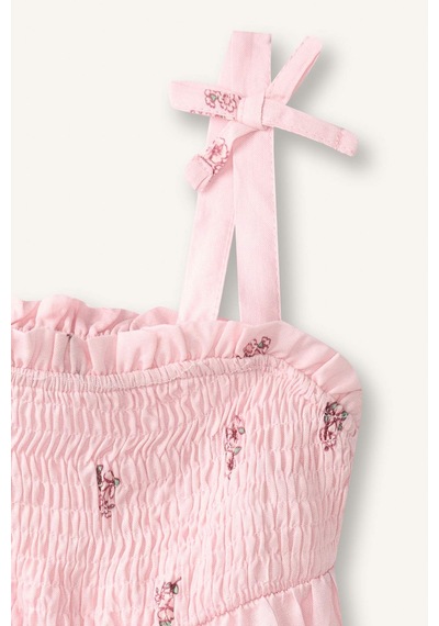 Defacto Çiçekli Askılı Açık Pembe Elbise Kız Bebek H8454a526hspn341 Pembe-pn341