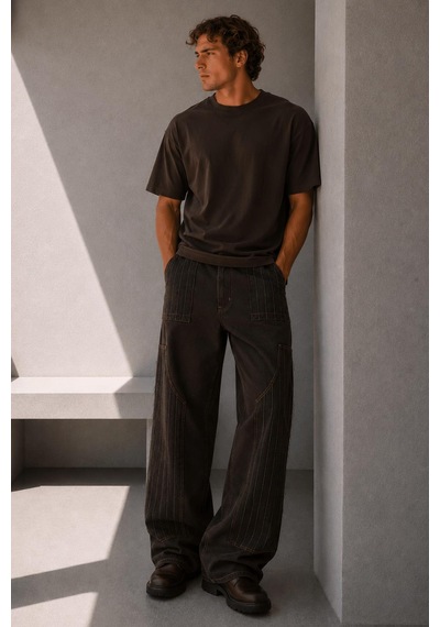 Alexandergardi Oversize Bisiklet Yaka T-shirt Kaverengi