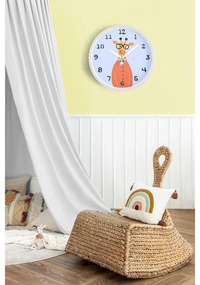 Sevimli Zürafa Çizimli Çocuk Odası Duvar Saati - 30cm - Önü Camlı Beyaz Kasa - Sessiz Mekanizma-jh0986 Beyaz