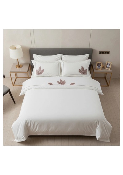 Krc Home Premium %100 Pamuk Çift Kişilik Nakışlı Nevresim Takımı - 4 Parça Beyaz