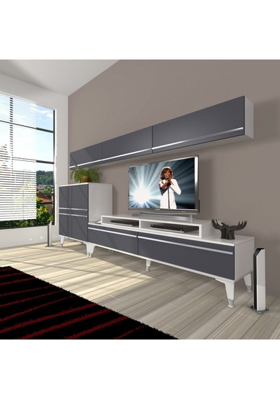 Decoraktiv Ekoflex 8 Mdf Silver Tv Ünitesi Tv Sehpası Beyaz - Antrasit
