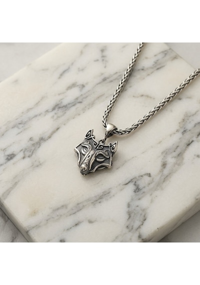 Viking Kurt Başı Kolye Erkek 925 Ayar Gümüş Wolf Head Pendant Minimalist Nordic Erkek Kolyesi