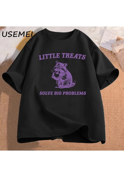 Startmore Küçük Davranır Büyük Sorunları Çözmek Komik Rakun Baskı T Shirt Erkek Kadın Moda Harajuku Ret 3091 Siyah