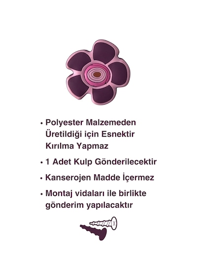 Mor Papatya Çocuk Odası Mobilya Kulbu - Tek Vidalı - Polyester Dolap ve Çekmece Kulpu Mor