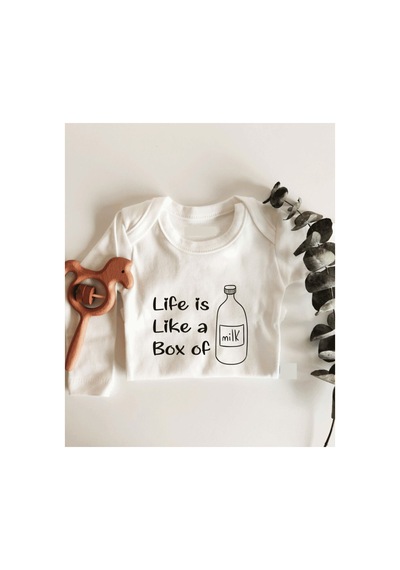 Babylimon Life Is Like A Box Of Milk Uzun Kol Çıtçıtlı Organik Bebek Body Beyaz - 132150925 Beyaz