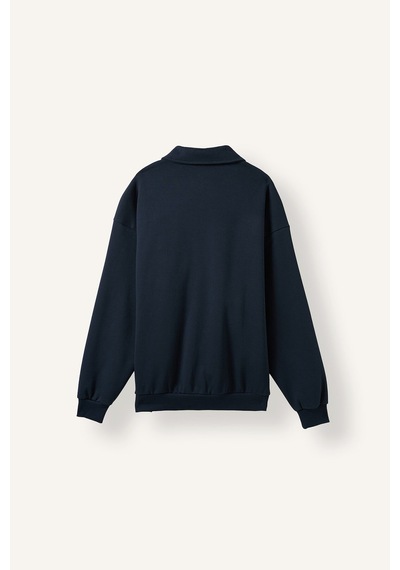 Defacto Boxy Fit Polo Yaka Fermuarlı Şeritli Sweatshirt Hırka I0631ax26aunv146 Lacivert-nv146