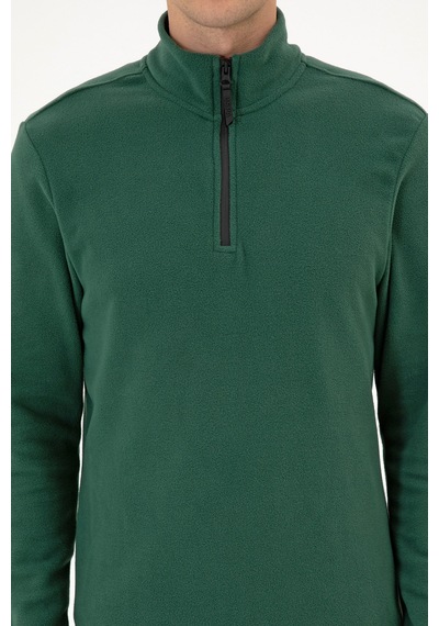 U.S. Polo Assn. Erkek Regular Fit Koyu Yeşil Polar Yarım Fermuarlı Basic Sweatshirt 50313777-VR079