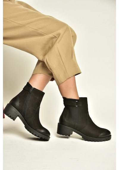 Fox Shoes N555053801 Siyah Hakiki Deri Nubuk Kadın Bot
