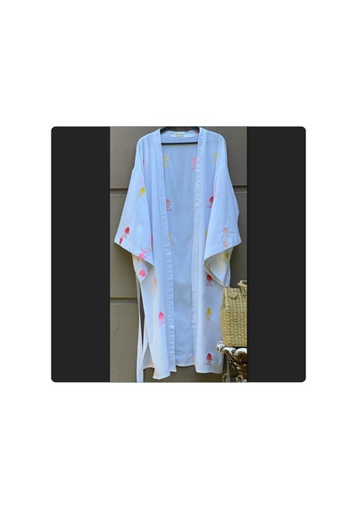 Lila Mare Pamuk Nakışlı Kimono Renkli Renkli