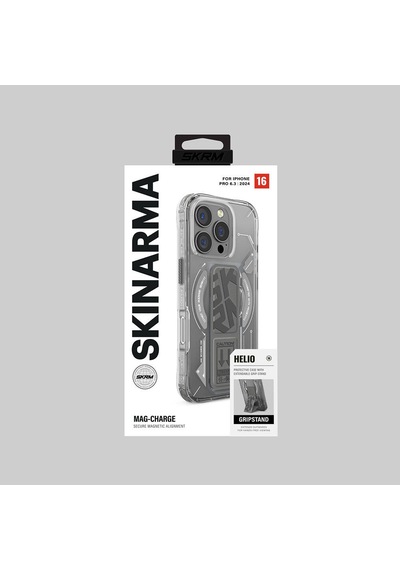 Apple iPhone 16 Pro Max Uyumlu Kılıf Magsafe Şarj Özellikli Teknoloji Desenli Standlı Skinarma Helio Gri