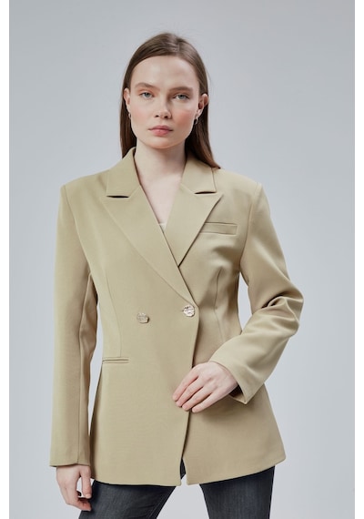 Kadın Kruvaze Kapama Oversize Blazer Ceket Siyah