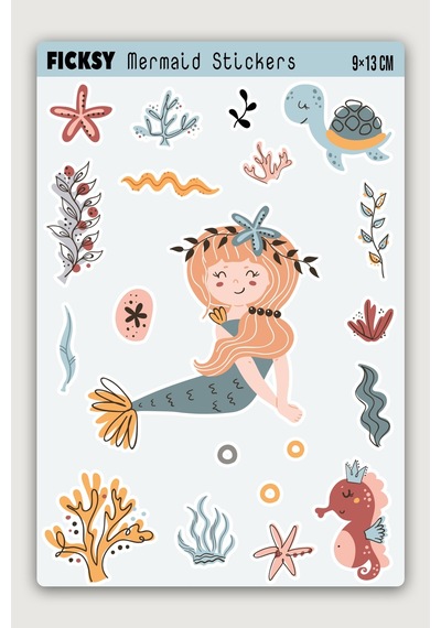 Sevimli Deniz Kızı Sticker Seti - 17 Adet Etiket Çıkartma Diğer