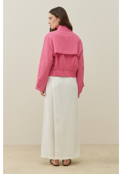 Molene Pembe Pötikare Desenli Mini Bomber Ceket