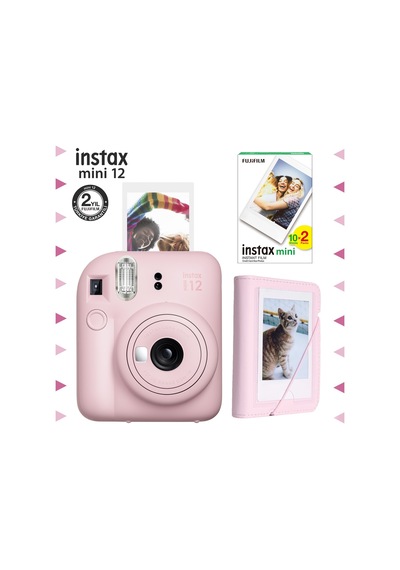 Fujifilm Instax Mini 12 Fotoğraf Makinesi + 20'li Film + Mini Albüm Seti Pembe