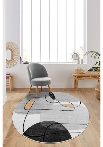 West Home Dijital Baskı Yıkanabilir Kaymaz Taban Leke Tutmaz Yuvarlak Mutfak Halısı Ve Salon Halısı Wh 578 Grey Yuvarlak