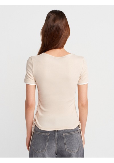 Dilvin 31816 Çift Katlı Büzgülü T-shirt-bej Bej