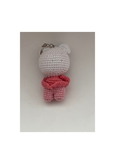 Örgü Amigurumi Kedi Figürlü Anahtarlık Pembe Pembe