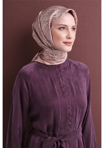 Armine İpek Eşarp 2027 Kış - 9631-02 Ekru Kırmızı Sura