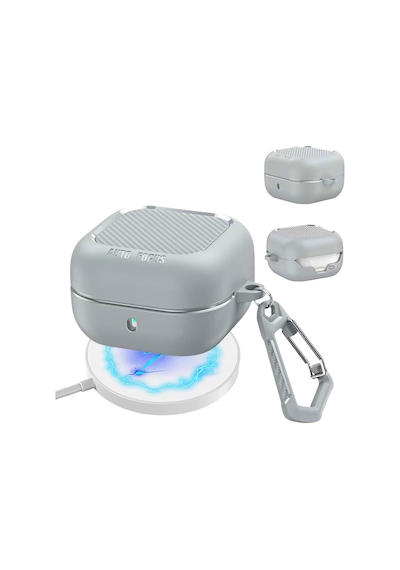 Samsung Galaxy Buds 4 / Buds 4 Pro Uyumlu Karbon Fiber Hybrid Polymer Technology Darbeye Dayanıklı Kulaklık Kılıfı Gri