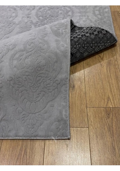 Rölyef Gri Joy Modern Yumuşak Dokulu Kabartmalı Kaymaz Taban Kesme Halı Yolluk