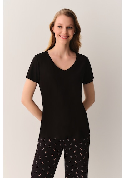 Suwen Chloe Kapri Şort Pijama Takımı Sh26631659911 Siyah