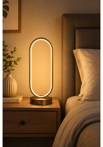 Zzez Kahverengi Gün Işığı Led Işıklı Modern Tasarım Led Masa Lambası - Abajur - Gece Lambası