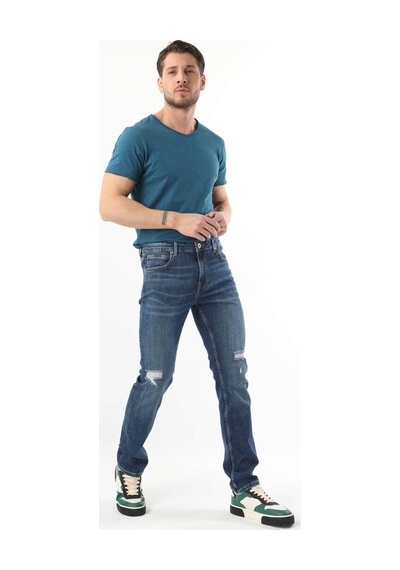 Erkek Dizi Yırtık Jean Pantolon Mavi 001