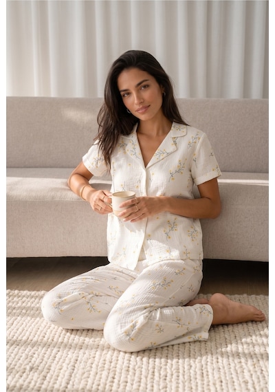 Kadın Loose Uzun Paça Pamuk Çok Renkli Pijama Takımı