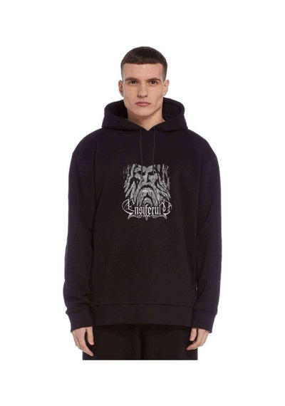 Ensiferum Cave Baskılı Siyah Erkek Örme Kapşonlu Sweatshirt