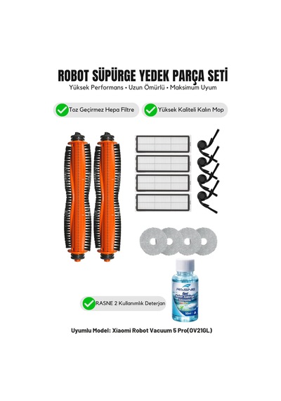 Robot Vacuum 5 Pro Ov21gl İle Uyumlu 2 Ana Fırça 4 Yan Fırça 4 Filtre 4 Mop 1 Deterjan 4.0