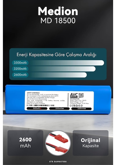 Medion Md 18500 2600mah Robot Süpürge Bataryası M.ö