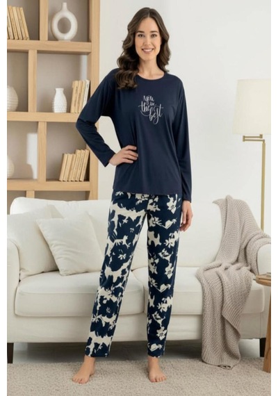 Pijamoni Kadın Milan Bisiklet Yaka Uzun Kol İnce Pijama Takımı 7600/22 - 1 Adet Lacivert Pijamoni Kadın Milan Bisiklet Yaka Uzun Kol İnce Pijama Takımı 7600/22 - 1 Adet Lacivert