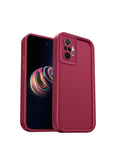 Fibaks Redmi Note 10 Pro Uyumlu Kılıf Kamera Korumalı Yumuşak Dokulu Darbe Emici Bordo Silikon Kapak