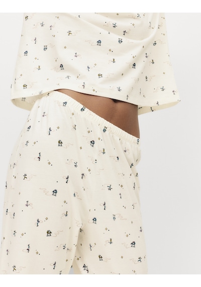 Marks & Spencer %100 Pamuklu Baskılı Pijama Takımı T37004621F Krem Mix