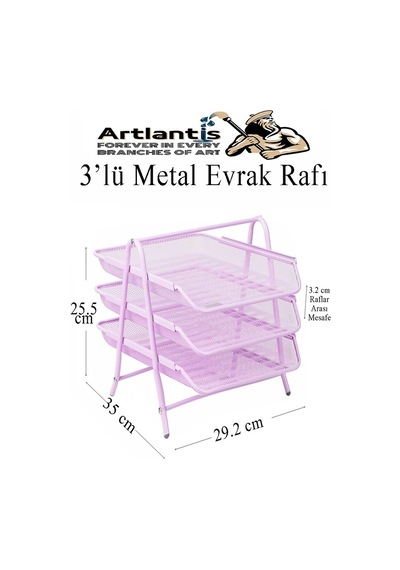 Evrak Rafı Metal 3 Lü Lila 1 Paket Masaüstü A4 Dosya Düzenleyici Kağıt Tepsisi Metal Çelik Fileli Dört Katlı Hareketli Lila