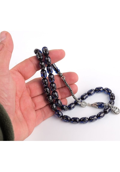Ateş Kehribar 925ayar Gümüş Çakım Ve Püskül Kapsül Kesim 8x12mm Tesbih Mavi