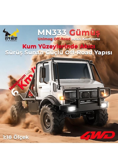 Mn Model Mn333 1/18 Mercedes Unimog U4000 4wd Rc Crawler Offroad Uzaktan Kumandalı Araba Arazi Aracı Model Car Truck Rtr Gümüş Mn-333 +dahili Işık Seti Mnmodel/mn333-sılver