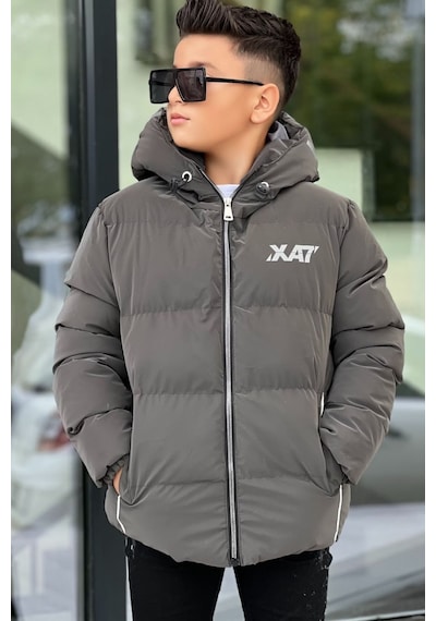 Pina Kids Erkek Çocuk Kapüşonlu Baskılı Reflöktör Detaylı Nova Kumaş Kışlık Şişme Mont Km4017 Füme