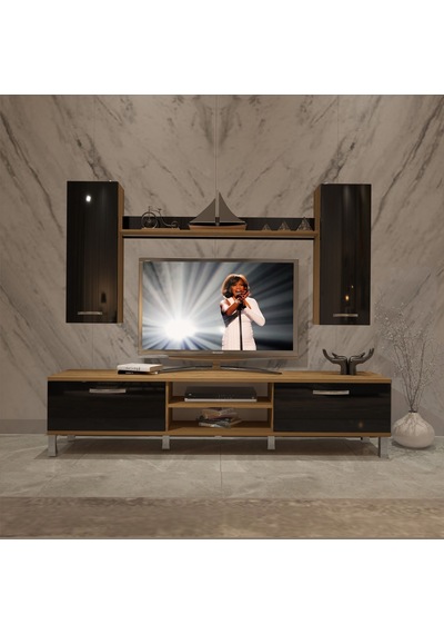 Decoraktiv Eko 7 Mdf Dvd Krom Ayaklı Tv Ünitesi Tv Sehpası Pera - Siyah
