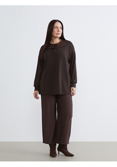 Lcw Everyday Kahverengi Bebe Yaka Oversize Kadın Sweatshirt Tunik