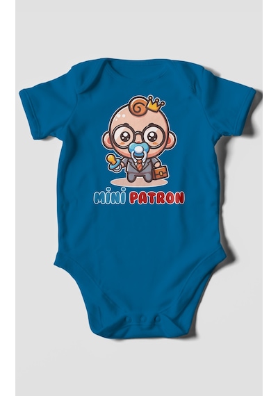 Mini Patron Baskılı Bebek Zıbını Çıtçıtlı Body %100 Pamuk Kısa Kol Koyu Mavi