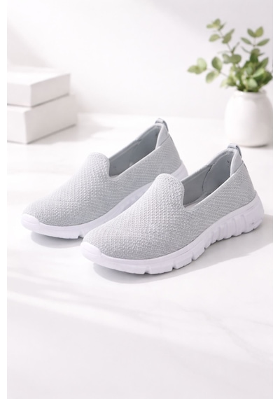 Craft Moda Kadın Ortopedik Hafif Taban Günlük Yürüyüş Ayakkabısı Esnek Rahat Sneaker Açık Gri