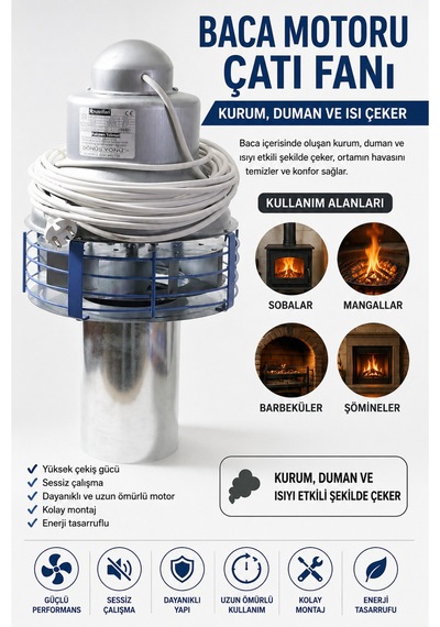 Bca Motoru Çatı Fanı Soba Mangal Barbekü Yanan Tüm Alanlarda Kullanıma Uygundur