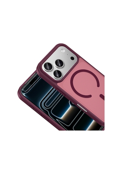 Maks Technology Apple Uyumlu iPhone 18 Pro Kılıf M-safe Şarj Özellikli Mkst Babet Kapak - Bordo