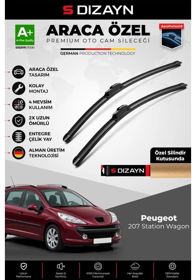 S-dizayn Peugeot 207 Station Wagon Ön Cam Silecek Seti 2007-2013 Premium Araca Özel 65-43 Cm A+ Kal