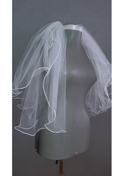 Suzanna Moda 60x50 Çift Kat Kabarık Dalgalı Bukleli Şeritli Taraklı Hayal Tül Duvak Beyaz